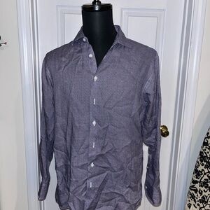 Proper Cloth Geometric Dress Shirt Navy Red Size Large 100% Linen